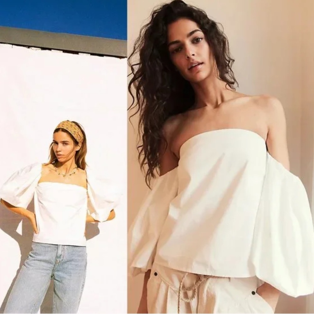 NWOT Free People Mare Mare Piera Cotton Puff Sleeve Top